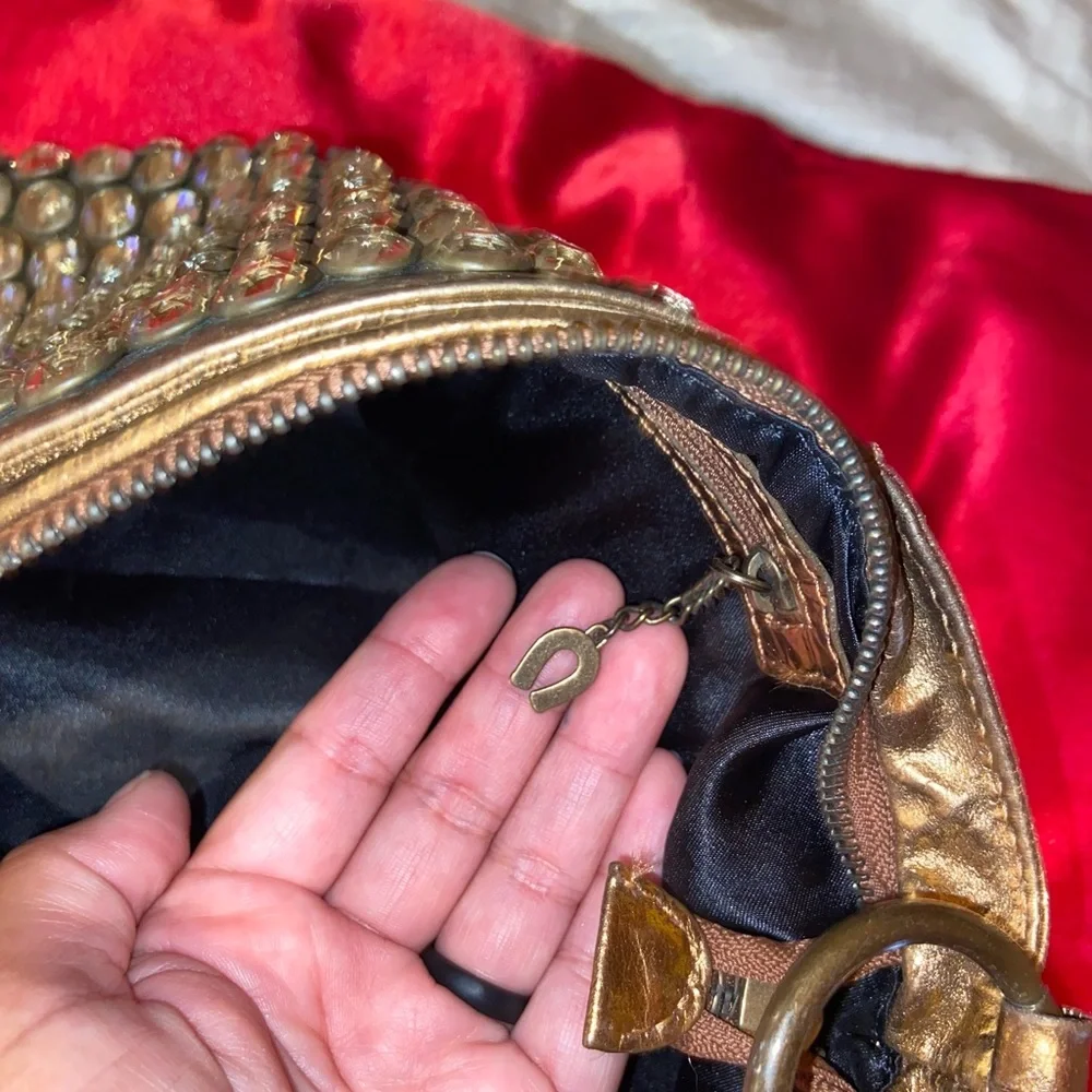Betsey Johnson Gold Jeweled Shoulder Bag with Red Accents